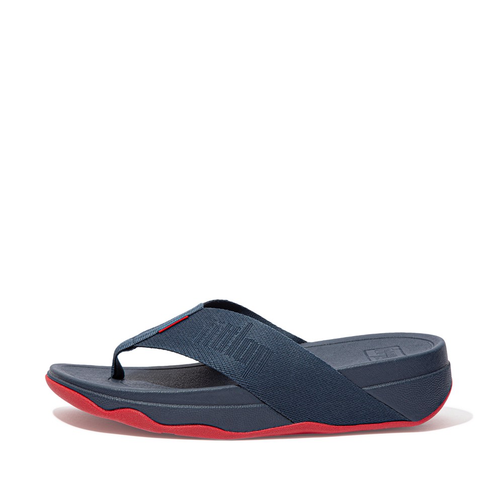 Fitflop Womens Sandals - Surfa Woven Logo Toe-post - Navy - 107-HMYADI